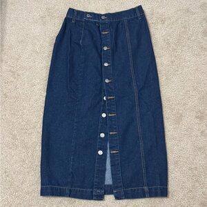 SHEIN Dark Blue Button-Front Denim Midi Skirt